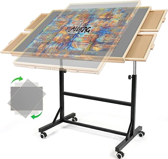 ALL4JIG 1500 Pieces Puzzle Table with Legs and Wheels,24.92"33.58" Wooden Jigsaw Puzzle Table with 4 Drawers&Cover,Vertical Option,Laptop&Drafting Table for Couch,for Bricks Building