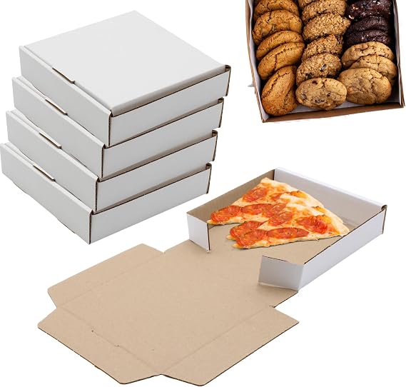 White Pizza Boxes Bulk, 7 × 7 × 1.4 inches White Pizza Style Square Boxes Corrugated Cardboard Pizza Box Takeaway for Pizza, Cake, Cookies, Brownies, Artworks, Food, Etc! (25, 7 inch)