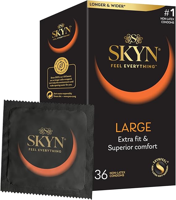 SKYN Large (Pack of 36) Extra Large Latex Free Condoms for Men, XL | SKYNFEEL, Smooth Surface, Lubricated, Longer and Wider, 56mm Nominal Width