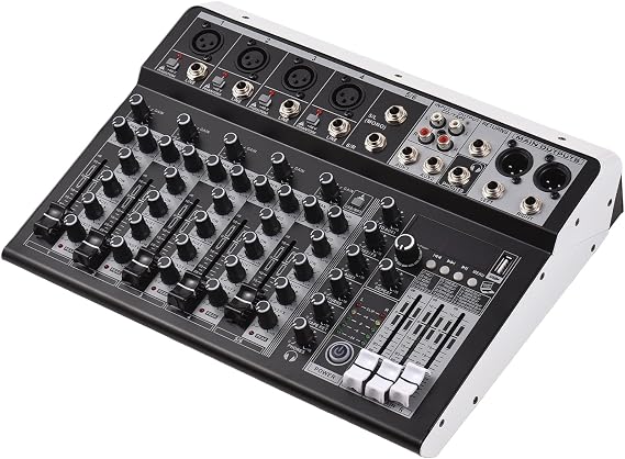 Audio Mixer 6-Channel Mixing Console 48V Phantom Power for Home Studio Recording DJ Network Live Broadcast Multi-Functional Professional Mixing Console with 16 Reverberation Effect BT Module