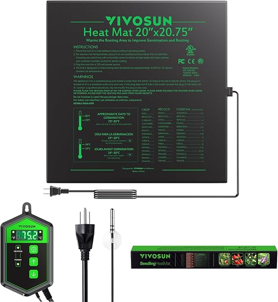 VIVOSUN 20" x 20.75" Seedling Heat Mat and Digital Thermostat Combo Set | UL & MET-Certified Warm Hydroponic Heating Pad for Germination, Indoor Gardening, Greenhouse