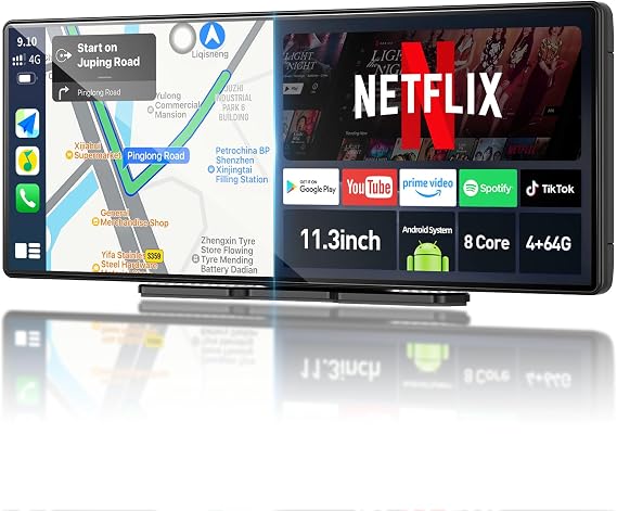 11.3" QLED Android 8Core 4G+64G Carplay Screen for Car Android Auto & Carplay Screen with Net-Flix YouTube Google Play 1080P Rear Camera Split Screen GPS Navigation Voice Control