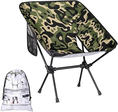 Portable Camping Chair, Folding Chairs for Outside, Green Camouflage Lightweight Backpacking Chair, Outdoor Collapsible Beach Chairs for Adults Fathers Fishing Lawn, Picnic, Travel, Hiking