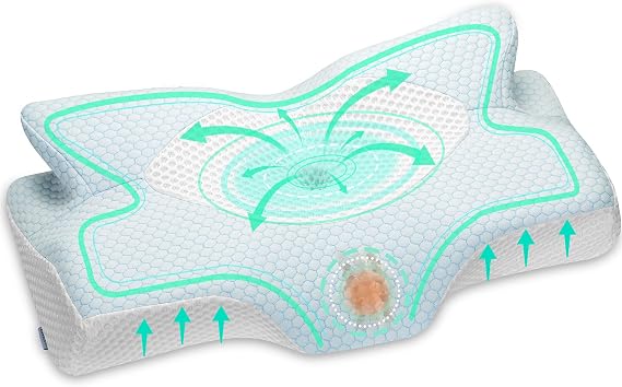 Elviros Cervical Neck Pillow for Side Sleepers, Back and Stomach Sleepers