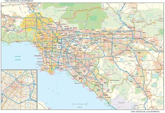 Los Angeles, California Wall Map, small - 21.5" x 14.5" Laminated