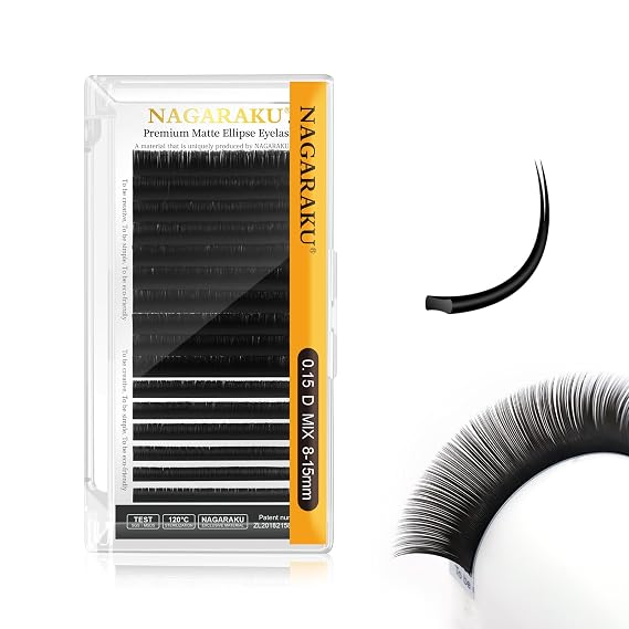 NAGARAKU Flat Ellipse Eyelash Extensions 0.15 D 8-15mm Mix Black Split Tip
