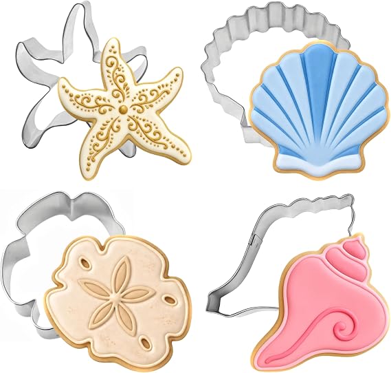 4 PC Summer Beach Seashell Cookie Cutter Set for Treats & Cookies | The Cookie Cutter Shop - Seashell, Sand Dollar, Conch Shell, Starfish cookie cutters - Made in the USA