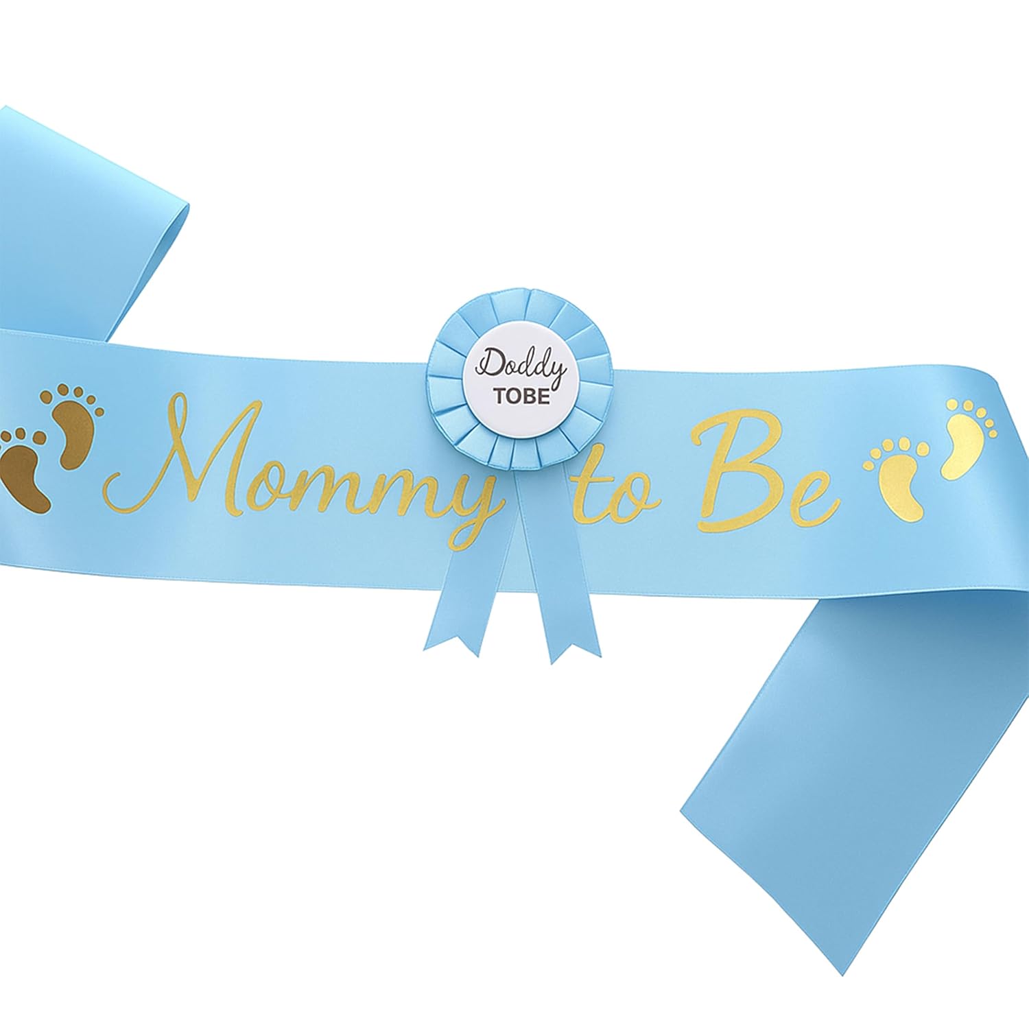 Mommy to Be Sash and Daddy to Be Badge for Baby Shower Decorations and Gender Reveal Party Blue