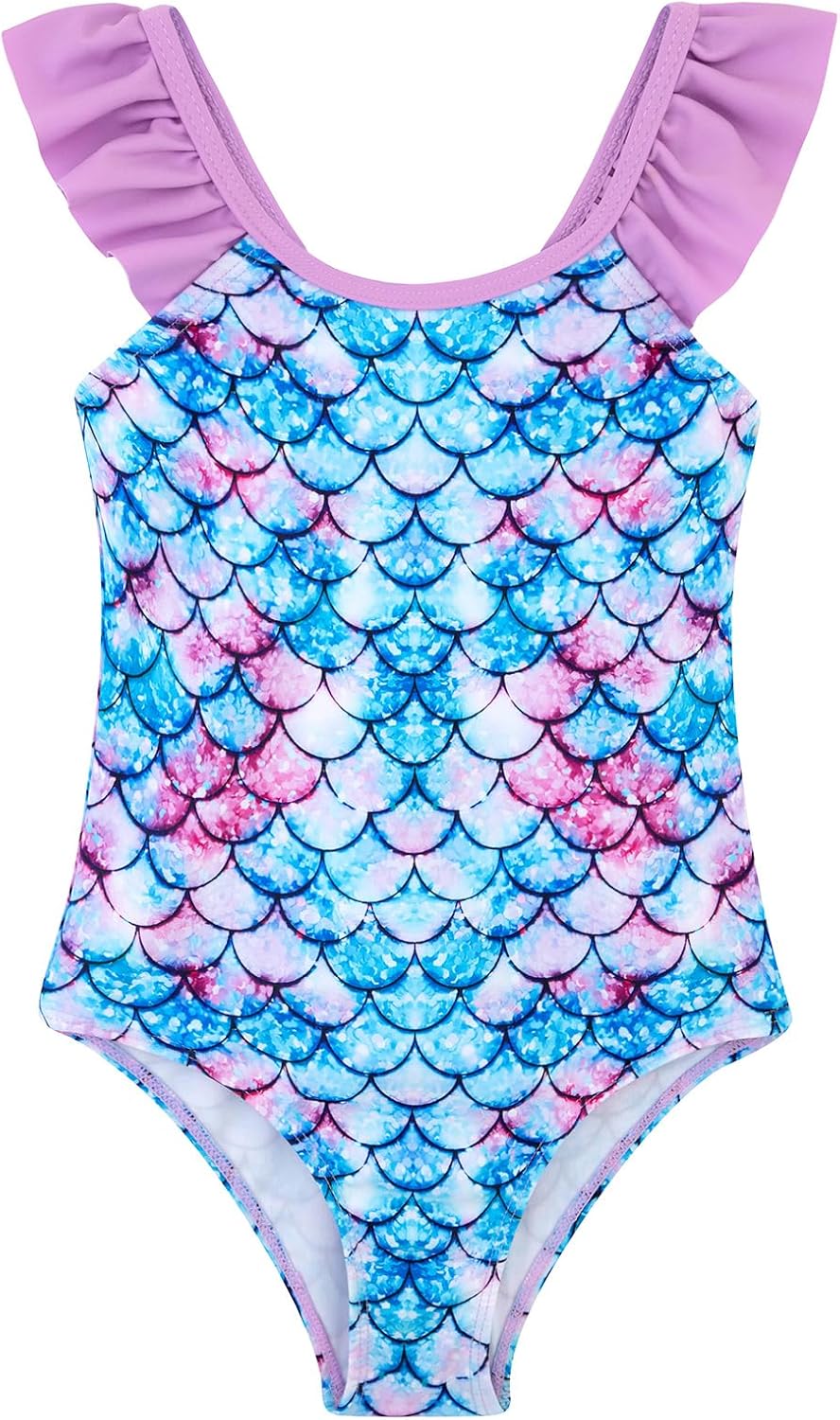 DAXIANG Girls Ruffles One Piece Swimsuits Quick Dry Beach Sport Swimwear Toddler Kids Mermaid Unicorn Bathing Suit 4-10 Years