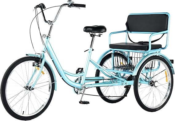 Adult Tricycle 7 Speed, 3 Wheel Bikes with Rear seat, Adult Trikes 20/24 inch Wheels Low Step-Through with Cargo Basket,3 Wheels Bike for Adult,Tricycle for Adults Women Men