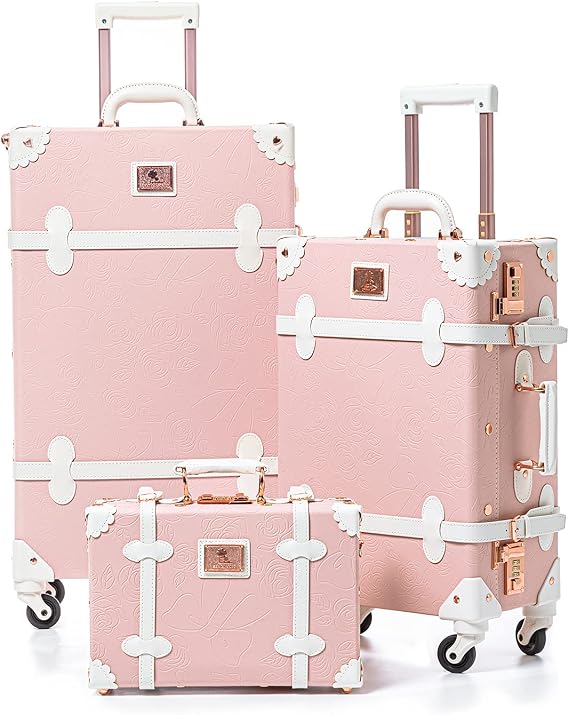 Unitravel 3 Piece Vintage Luggage Set with Cosmetic Train Case for Women