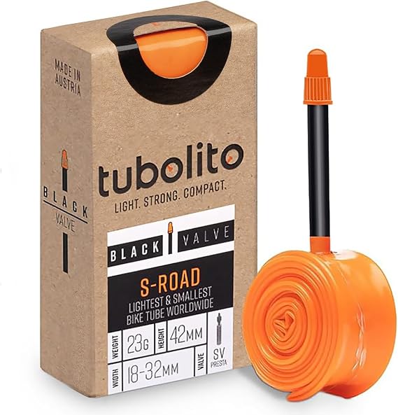 Tubolito S-Tubo Road TPU Inner Tube 700C x 18-28 mm, 42mm/60mm/80mm Presta Valve | Smallest & Lightest Road Bike Inner Tube | Designed for Disc Brake Systems