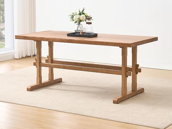 70" Farmhouse Wood Dining Table, Solid Rustic Kitchen Table Set for 6, Large Wooden Rectangular Dinner Table Home Office Desk for Dining Room, Living Room Furniture, Easy Assembly, Oak