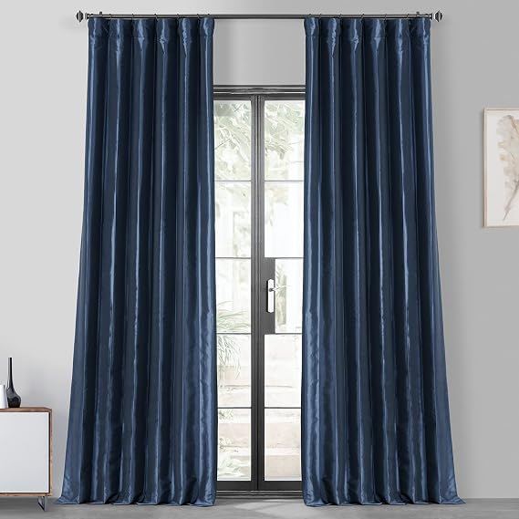 HPD Half Price Drapes Blackout Curtains for Bedroom & Living Room - Faux Silk Taffeta Blackout Curtain 50 X 120 (1 Panel), PTCH-BO194010-120, Navy Blue