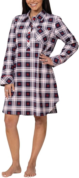 PajamaGram Long Flannel Nightgown - Women Nightgown, Plaid