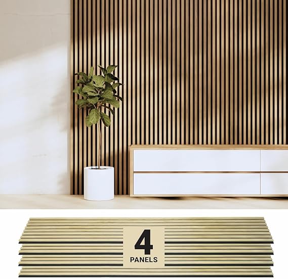ZETY HOME Acoustic Wood Wall Panels, Slat 4-Pack, 94.5 in, Oak
