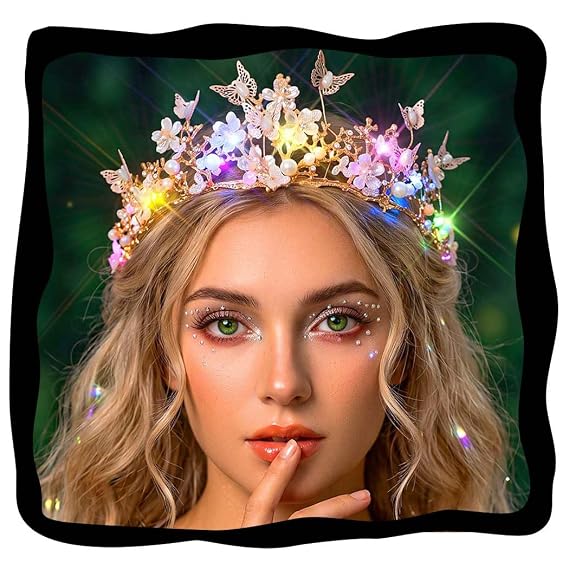 Kilshye Light Up Butterfly Tiaras and Crowns Gold Fairy Crown Prom Hair Accessories for Women (Gold)