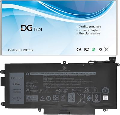 DGTECH K5XWW Laptop Battery for Dell Latitude 7389 7390 2-in-1 12 5289 E5289 L3180 2-in-1 P29S001 P29S002 Series 6CYH6 71TG4 725KY N18GG CFX97 451-BBZC 7.6V 60Wh7500mAh 4-Cell