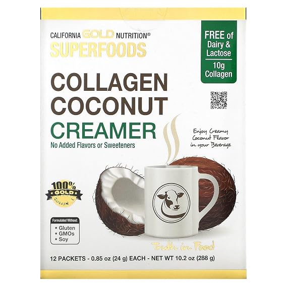 Collagen Coconut Creamer, Unsweetened, 12 Packets 0.85 oz (24 g) Each