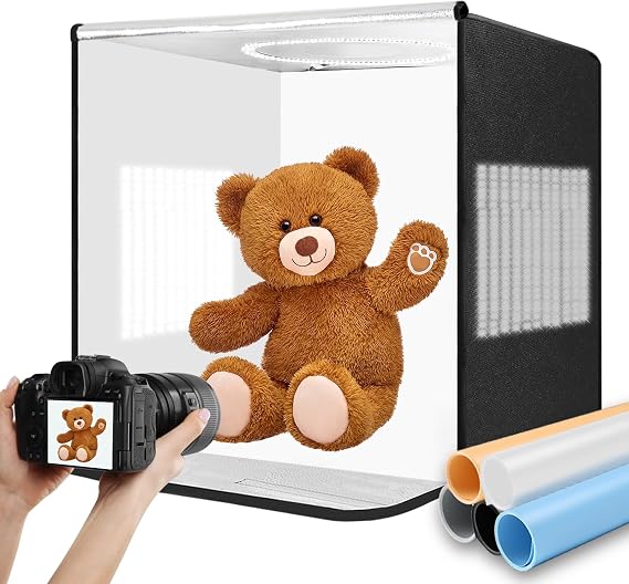Pro 24"x24" Photo Studio Light Box 3-Side Light Panel/3-Temp/Dimmable 10%-100%/CRI95+ with 5 PVC Backdrops Portable Softbox for Jewelry, 336 True-Color LEDs Product Photography
