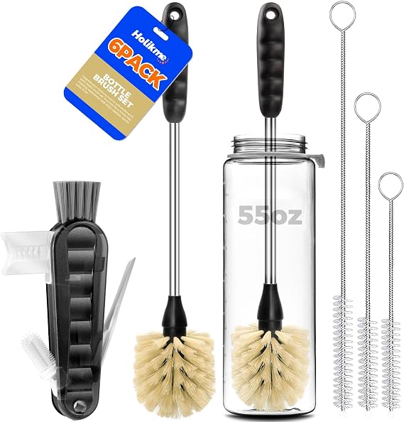 Holikme 6 Pack Bottle Brush 14" Stainless Steel Straw Cleaner Brush,Yellow