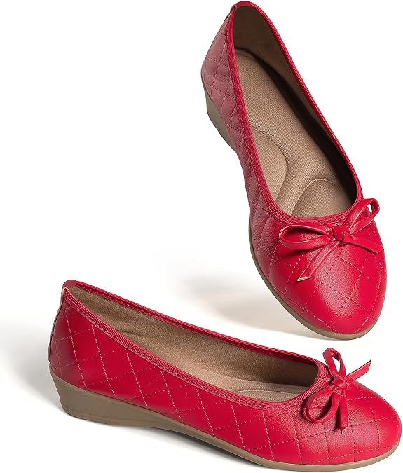ZOVE Dress Shoes for Women Casual Comfortable Dress Flats Ballet Low Wedge Work Shoes 8827 Red 6
