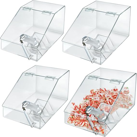 Azar Displays 400418-4PK 1.5 Gallon Acrylic Candy Bin with Lift-Open Top and Scoop, Clear (Pack of 4)