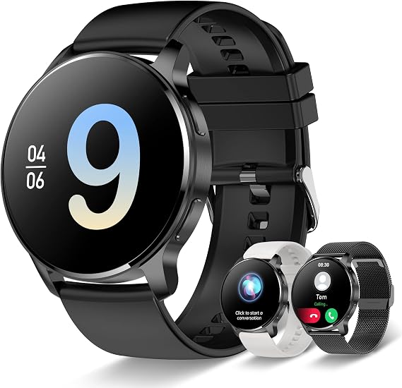 Smart Watch for Women Men, Bluetooth Call Fitness Tracker for Android and iOS Phones Waterproof Smartwatch with 1.32" HD Full Touch Screen AI Voice Control Heart Rate Sleep Monitor Pedometer, Black