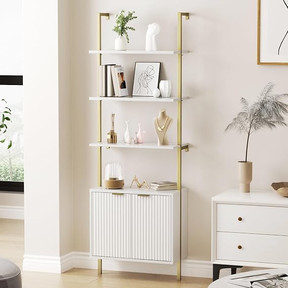FiveWillowise Ladder Bookshelf with Cabinet,71" Wall Bookshlef with Storage