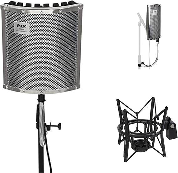 LyxPro Vocal Booth 40 Portable Acoustic Isolation Instrument Shield, Sound Absorbing, Reflection Panel Heavy Duty Gooseneck with Condenser Anti Vibration Spider Microphone Shockmount Kit