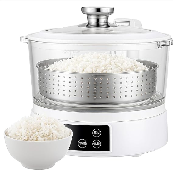 Low Carb Rice Cooker with Lifting Sugar Removal, 3L Stainless Steel Low Sugar Digital Steamer, Touch Control Smart Electric Cooker with Steamer Basket for Healthy Meals,White