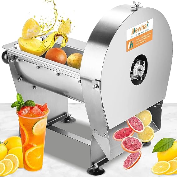 Newhai Commercial Electric Vegetable Slicer, 0-0.4" Fruit Slicing Machine | 110V Stainless Steel Automatic Veggie Cutter Processor for Sweet Potato Cabbage Onion Lemon