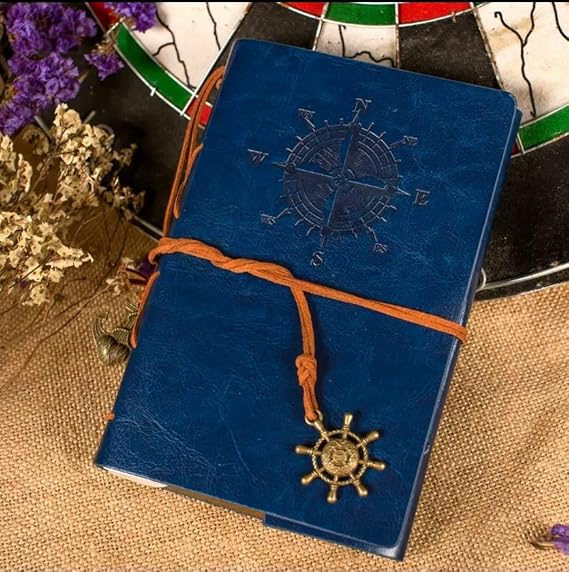 MR Denizci Pusula Baskılı Deri Defter 15x10 Cm Ebat Cep Boy Not Defteri Hediye Özel Tasarım