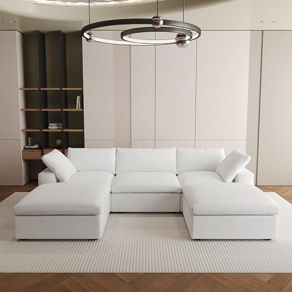 Oversized U Shape Sectional Modular Sofa,Wide Deep seat Sectional Sofa,Comfortable Chenille White Cloud Modular Sofa