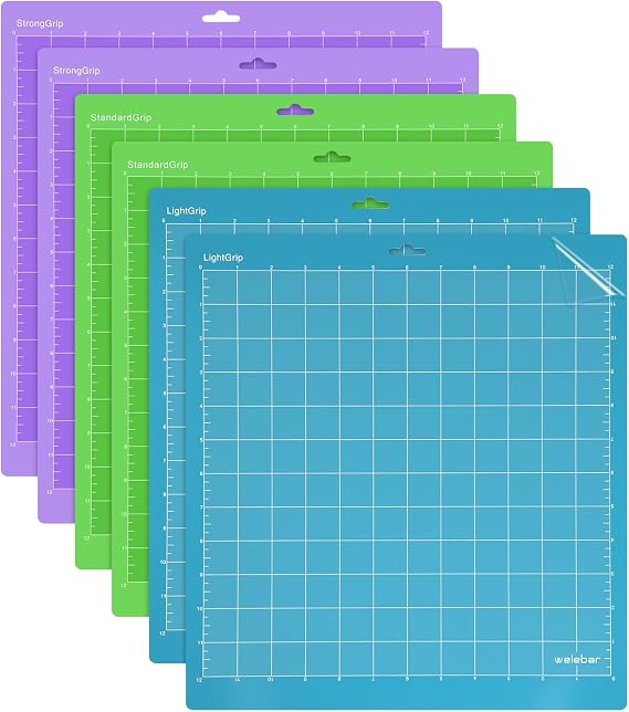 6 Pack Cutting Mats for Silhouette Cameo 5/4/3/2/1, 12x12 Inch StandardGrip/LightGrip/StrongGrip, Cutting Mats for Sewing, Quilting, Crafts