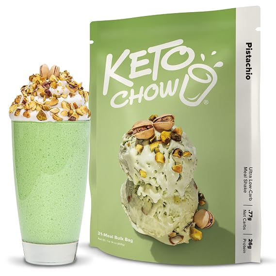 Keto Chow Pistachio Meal Replacement Shake Powder, Nutritionally Complete Low Carb Meal, High Protein Breakfast or Lunch Replacement, Gluten Free, Keeps You Full for Hours, 21 Meals
