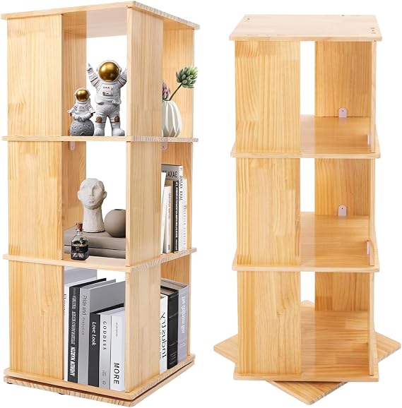 3-Tier Corner 360 Rotating Bookshelf with Stable Base