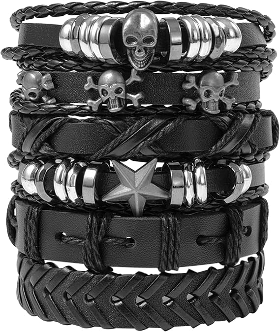 6 PCS Leather Studded Bracelet for Women, Emo Fashion Punk Accessories, Gothic Bracelet, Punk Rock Leather Bracelets, Emo Bracelets With Adjustable Set Wristband, Perfect for Concerts, Parties
