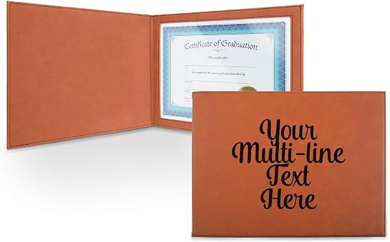 Personalized Multiline Text Leatherette Certificate Holder - Front Only