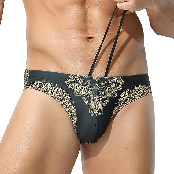 Mens Quick Dry Thong Swimsuit with Pouch Low Rise Drawstring Swim Bikini Briefs for Beach Pool Resort