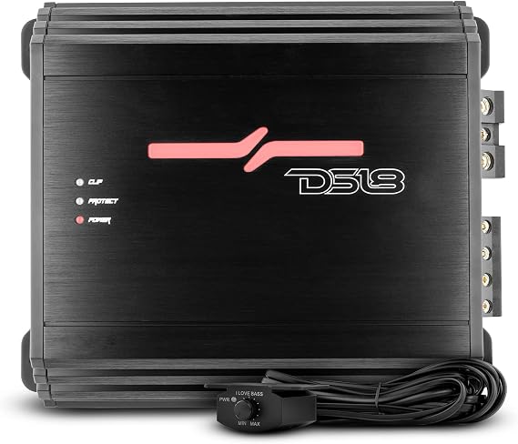 DS18 ZR500.1D Car Amplifier Class D 1-Channel Digital Monoblock Amp with Remote Subwoofer Level Control 1500 Watts Peak Power - Adjustable Low Pass, Gain Knob, Subsonic Frequency and Bass Boost