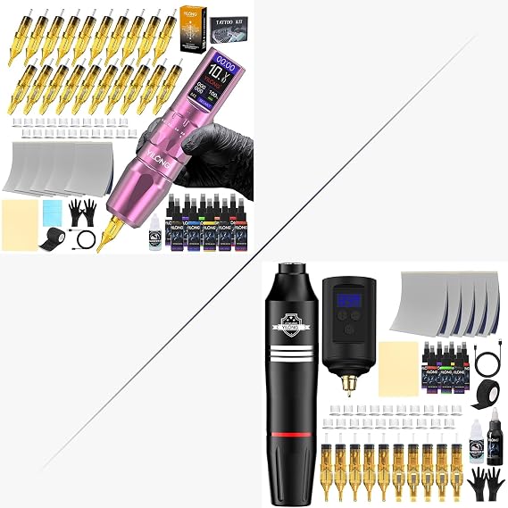 Wireless Tattoo Kit add Pink LCD Display Rotary Tattoo Machine/Tattoo Starter Kit