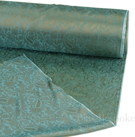 FIORELLO 100% Cupro Bemberg Bronze & Blue Green Jacquard Paisley Lining, By the Yard, Made in Italy