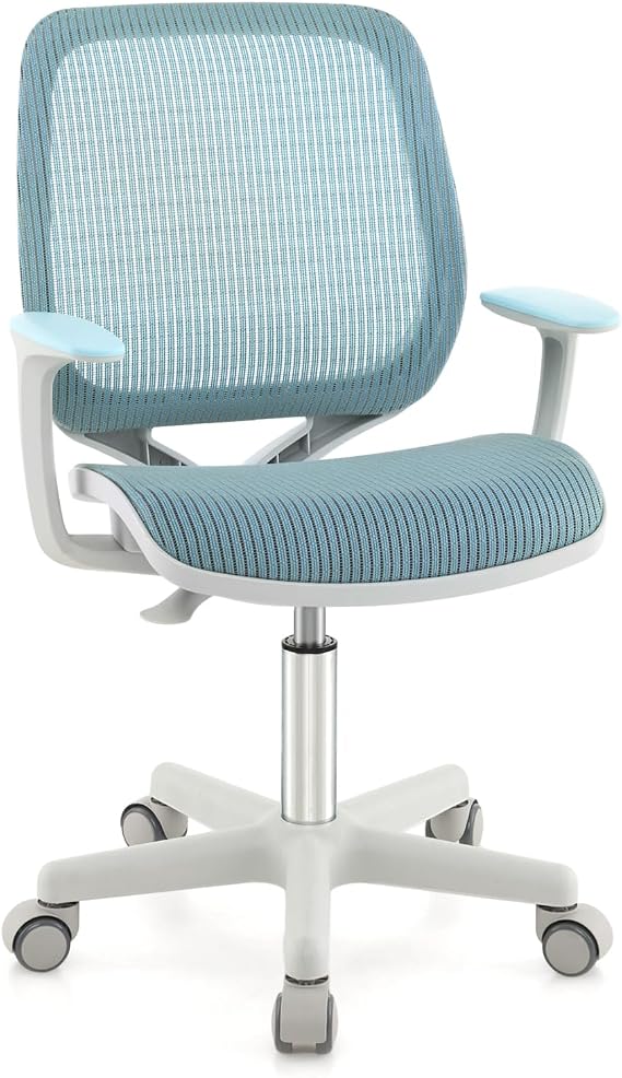 DREAMADE Children's Desk Chair Seat Height 43-55 cm Adjustable Ergonomic Children's Swivel Chair on Wheels with Armrests and Backrest Office Chair Swivel Chair Children's Chair for Boys and Girls (Blue)
