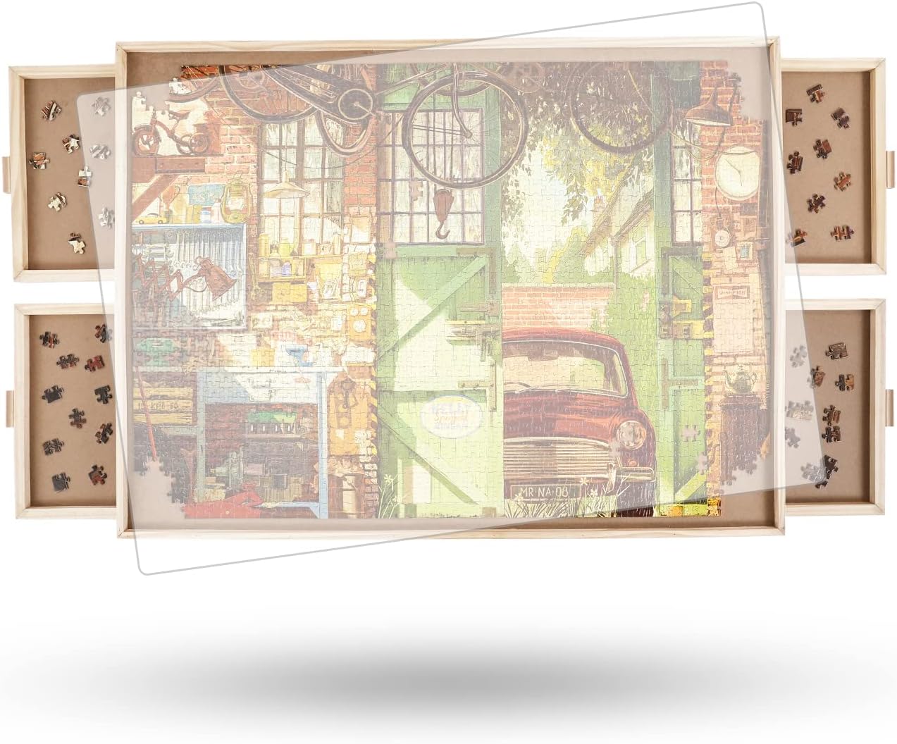 1500 Pieces Rotating Puzzle Board with Drawers and Cover 64 x 87 cm Portable Wooden Puzzle Table for Adults Lazy Susan Rotating Puzzle Table Birthday Gift for Mum