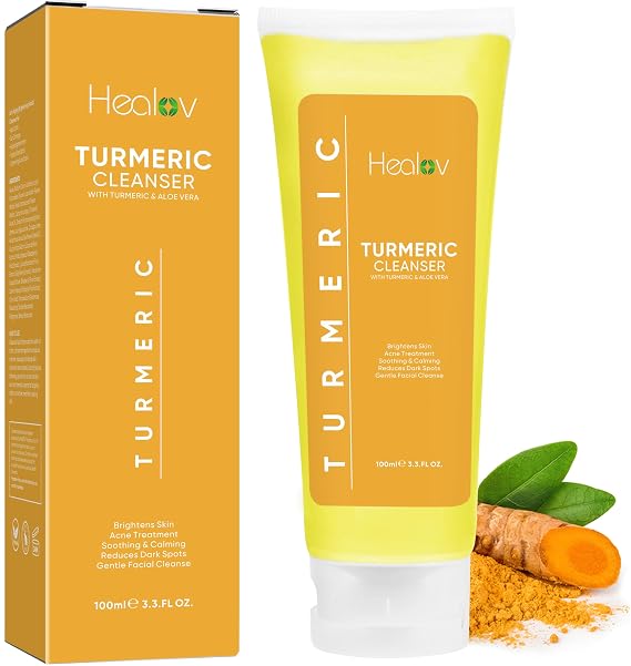 Healov Turmeric Face Wash, Turmeric Clear Skin Liquid Soap 100% Natural Anti Aging Exfoliating Facial Cleanser for Spots, Clearing Acne Scars, Age Spots, Sun Damage, Discoloration Bath Soap