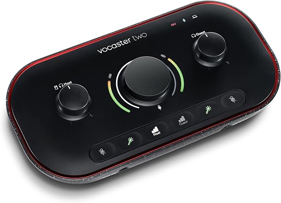 Focusrite Vocaster Two | Podcasting Interface for Recording Host and Guest. 2 Mic Inputs and Headphone Outputs, with Auto Gain, Enhance, and Mute