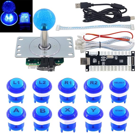SJ@JX Arcade Game LED DIY Kit Mechanical Keyboard Switch Arcade LED Button LED Joystick Controller Zero Delay USB Encoder for PC MAME Retropie JAMMA