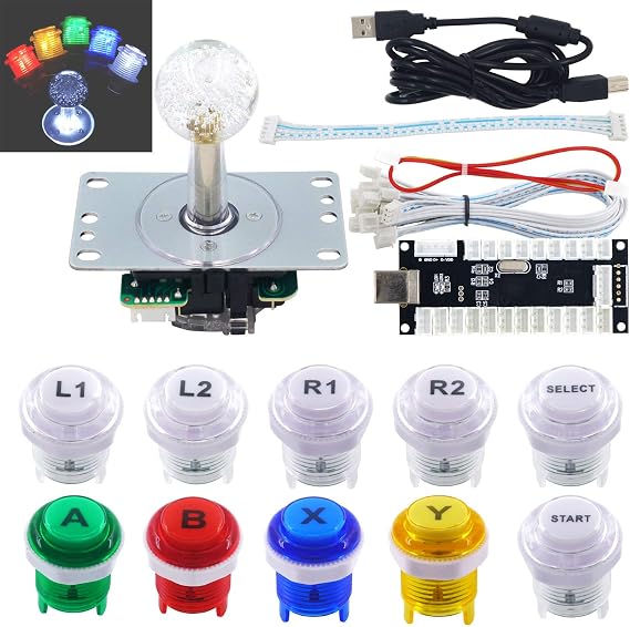 SJ@JX Arcade Game LED DIY Kit Mechanical Keyboard Switch Arcade LED Button LED Joystick Controller Zero Delay USB Encoder for PC MAME Retropie JAMMA