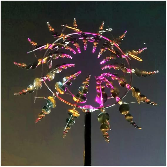 Solar Magical Windmill, Clearance Wind Spinners 3D Wind Sculptures, 13.4 x 71in Garden Art Wind Spinner,Gold